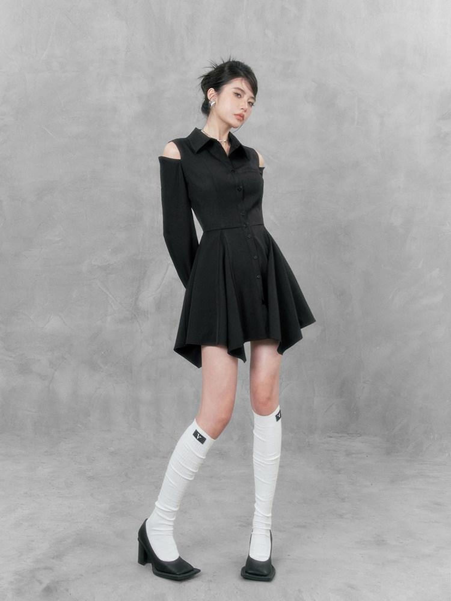 VOCK Dark Long Sleeve Slim Collar Women's Polyester Casual Mini Dresses
