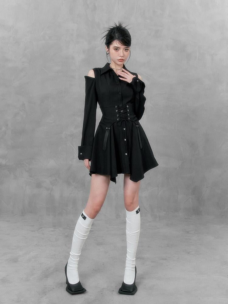 VOCK Dark Long Sleeve Slim Collar Women's Polyester Casual Mini Dresses