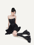 VOCK Dark Mesh Boned Asymmetrical Women's Polyester Spandex Tube Mini Dresses