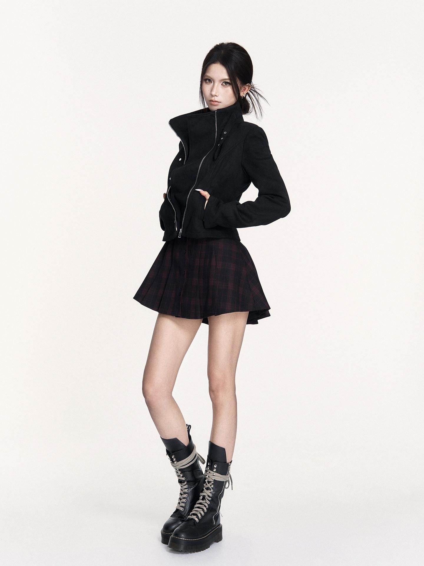 VOCK Dark Plaid Backless Tie Waist Longsleeve Women's Bodycon Mini Dresses