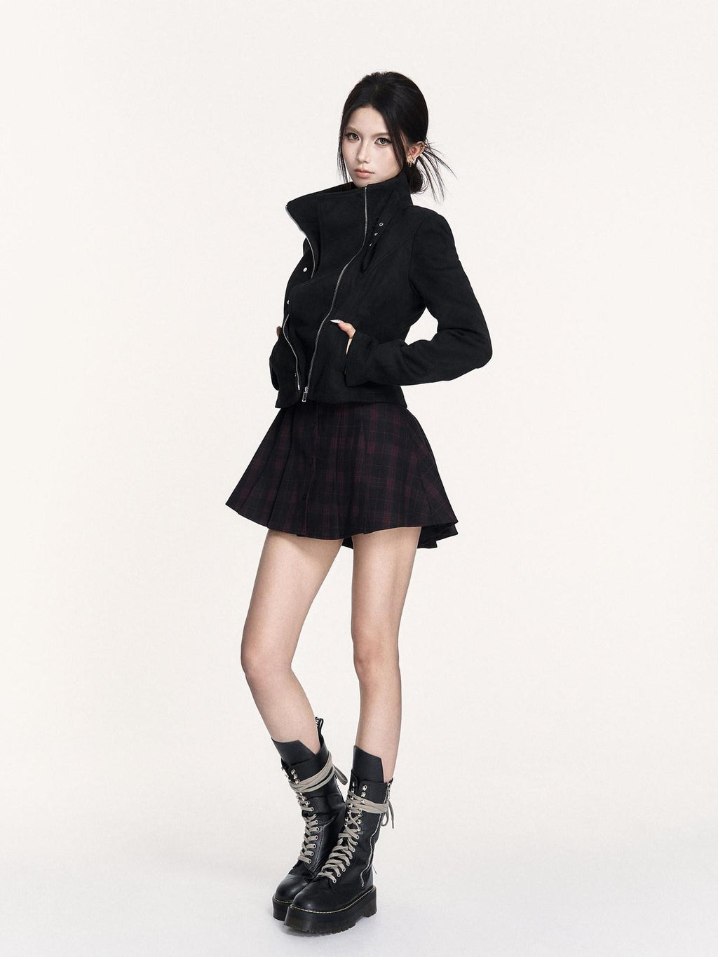 VOCK Dark Plaid Backless Tie Waist Longsleeve Women's Bodycon Mini Dresses