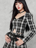 VOCK_Dark_Plaid_Colorblock_Cropped_Blazer_Pleated_Women's_Matching_Skirt_Sets_759148391798_MISSTT
