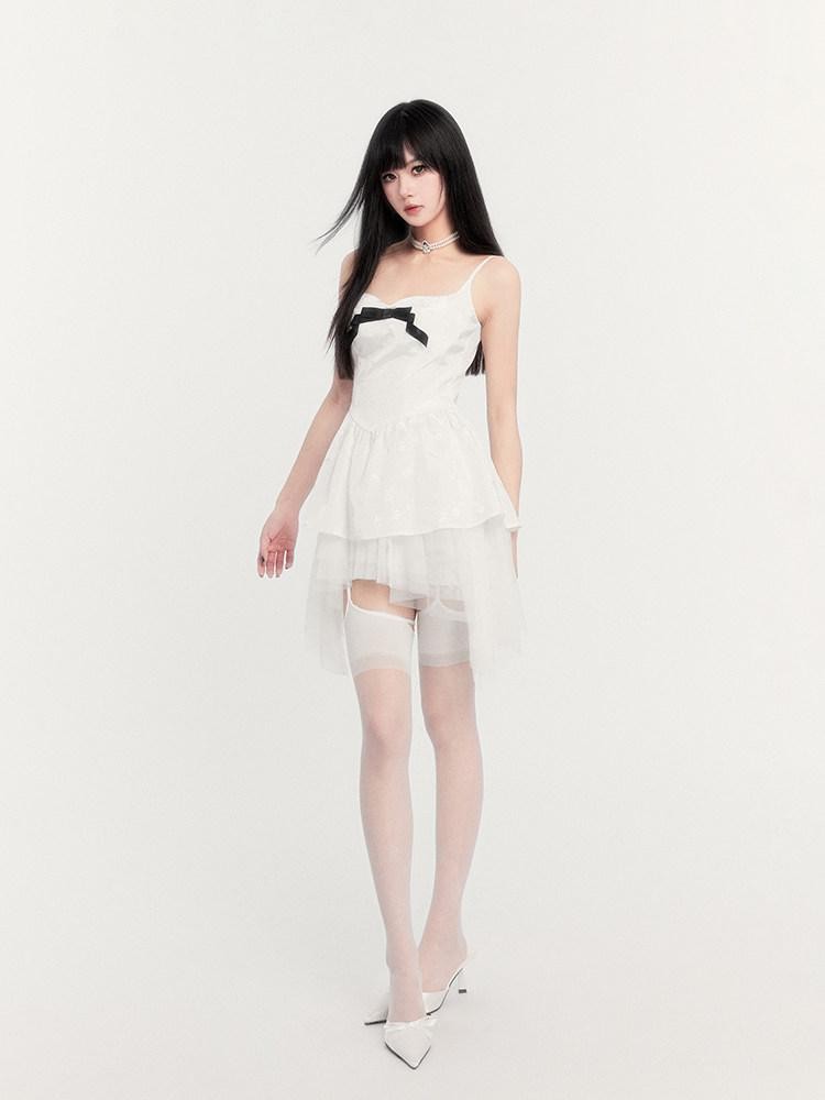 VOCK Dark Romantic Asymmetric High Waist Women's Jacquard Polyester Blend Slip Mini Dresses