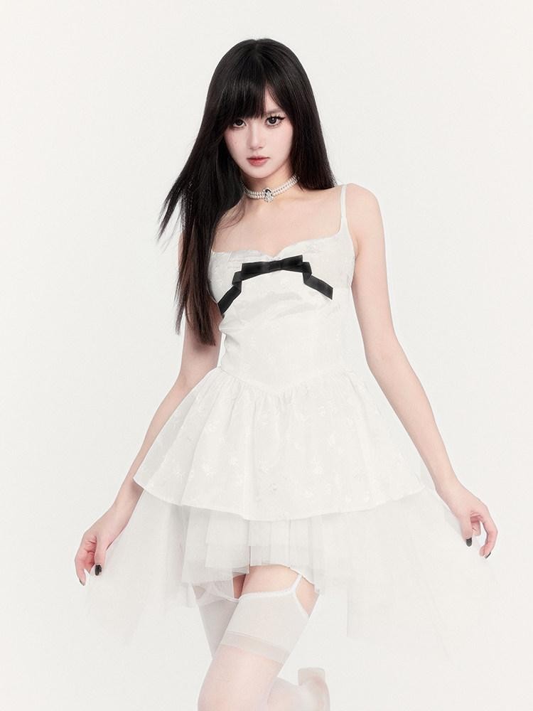 VOCK Dark Romantic Asymmetric High Waist Women's Jacquard Polyester Blend Slip Mini Dresses