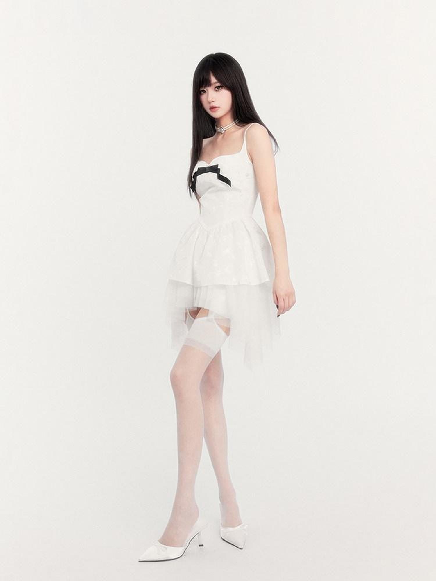 VOCK Dark Romantic Asymmetric High Waist Women's Jacquard Polyester Blend Slip Mini Dresses