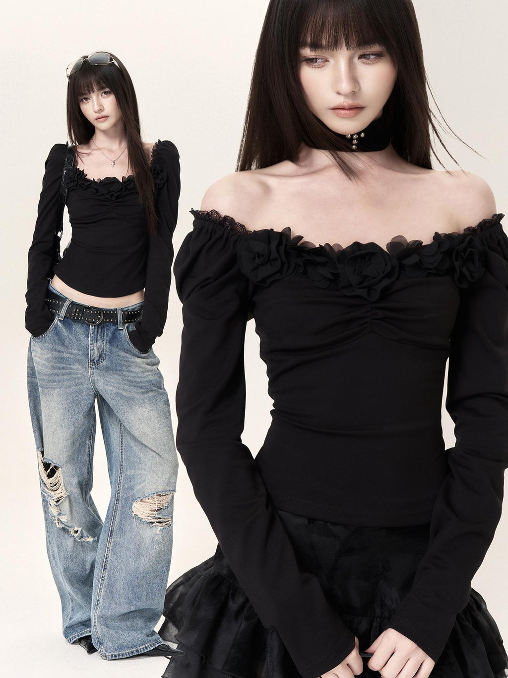 VOCK Dark Romantic Flocking Halloween Layered Ruffle Asymmetric Women's Polyester Maxi Skirts