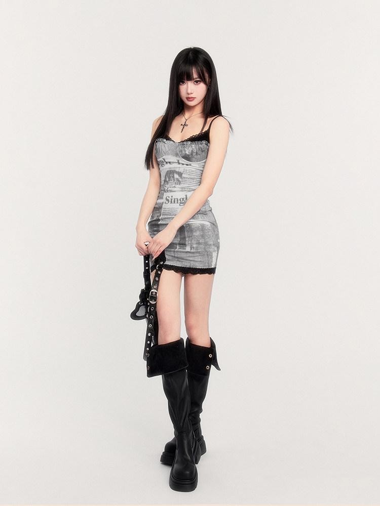 VOCK Dark Slimming Asymmetrical Knit Women's Polyester Slip Mini Dresses