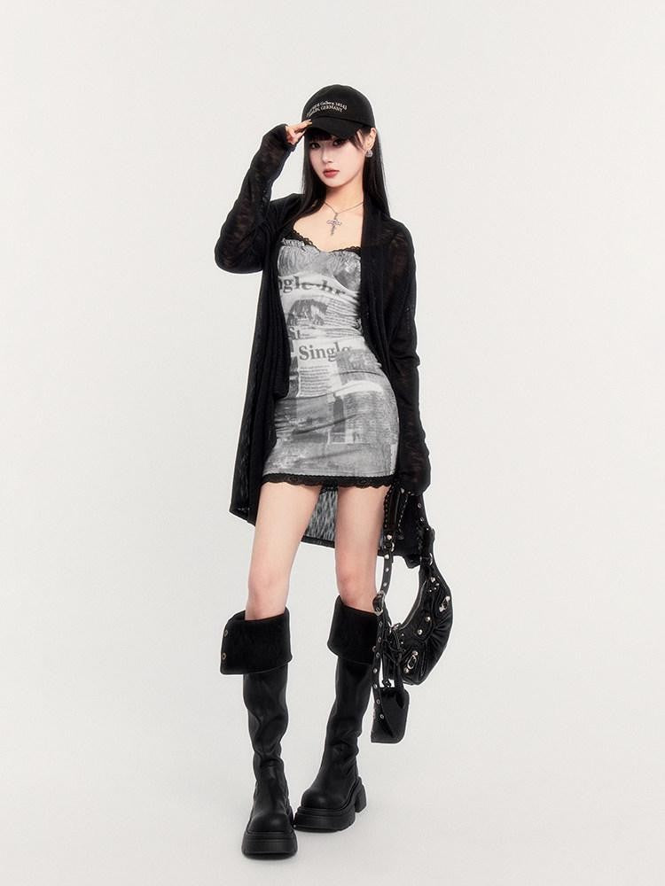 VOCK Dark Slimming Asymmetrical Knit Women's Polyester Slip Mini Dresses