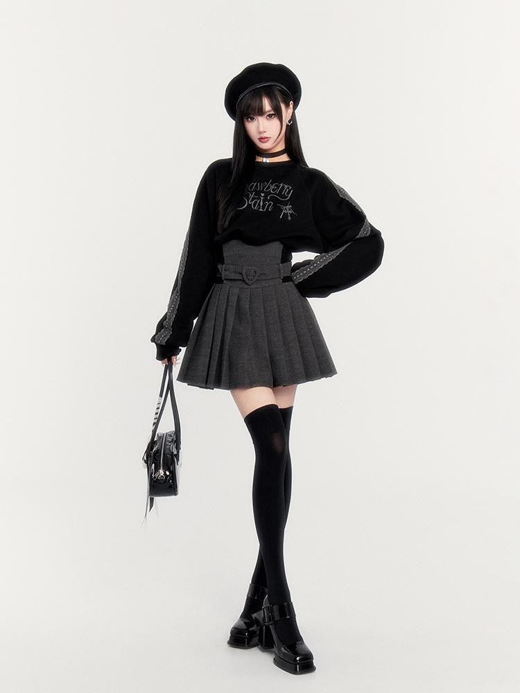 VOCK Dark Sweet Lace Print Graphic Women's Fleece Lined Cinched Waist Long Sleeve Cropped Sweatshirts