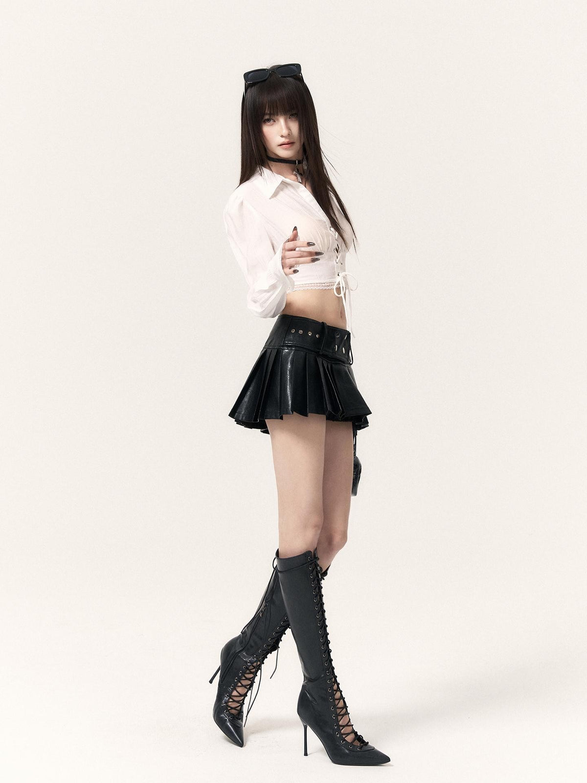 VOCK Dark Y2k Low Rise Mini A Line Women's Cotton Pleated Skirts