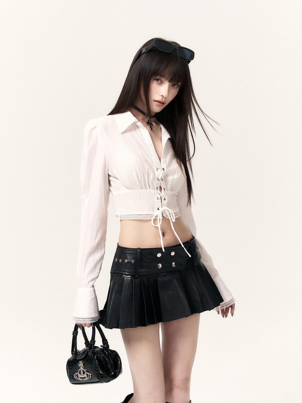 VOCK Dark Y2k Low Rise Mini A Line Women's Cotton Pleated Skirts
