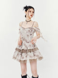 VOCK Desert Rose Strappy Puff Cinched Waist Women's Polyester Slip Mini Dresses