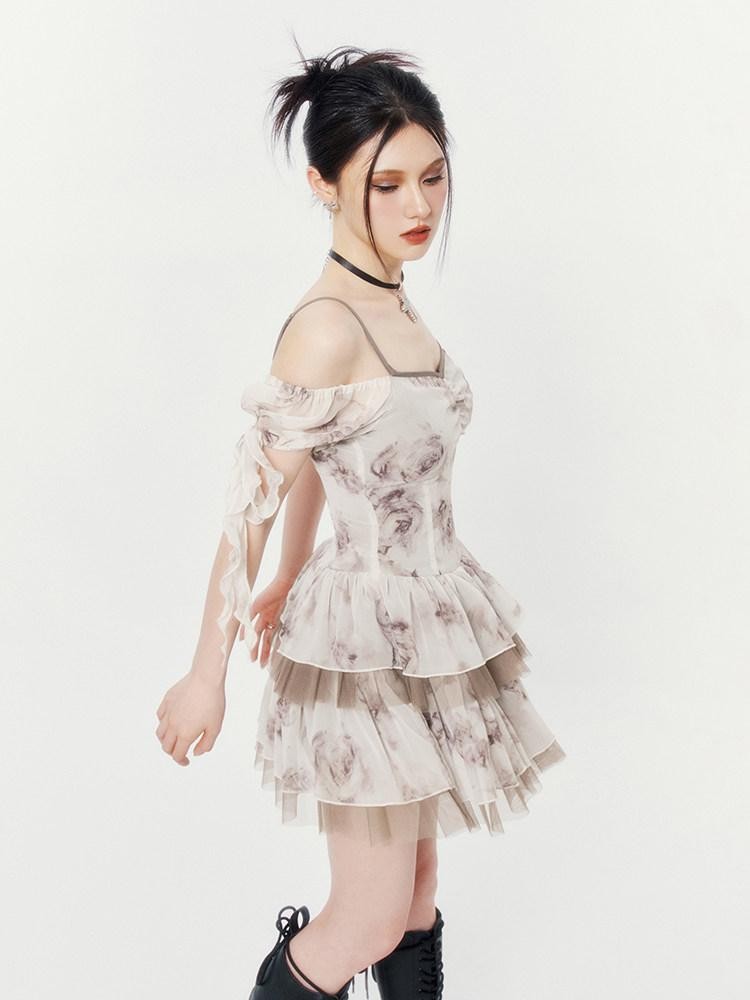 VOCK Desert Rose Strappy Puff Cinched Waist Women's Polyester Slip Mini Dresses