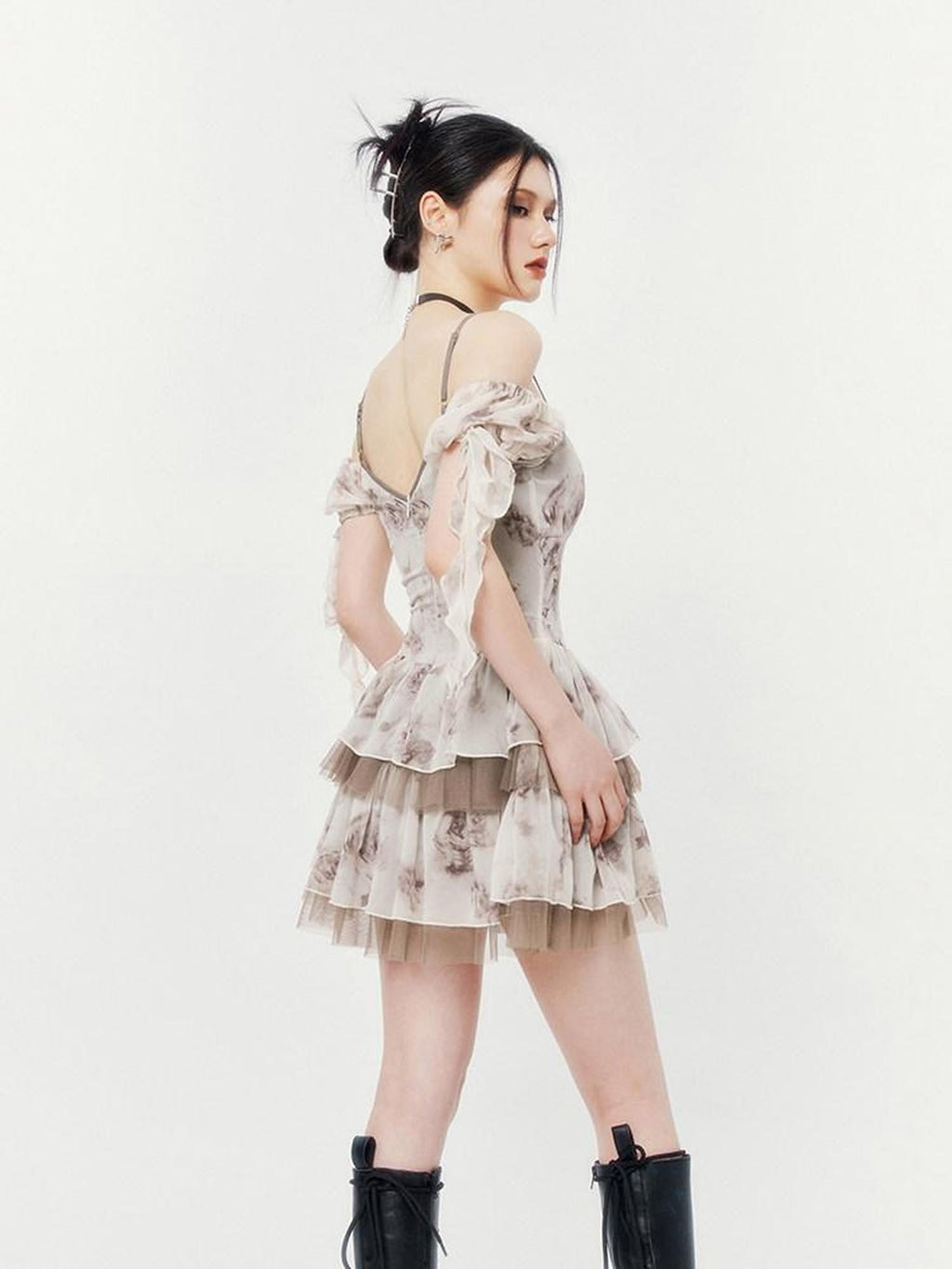 VOCK Desert Rose Strappy Puff Cinched Waist Women's Polyester Slip Mini Dresses