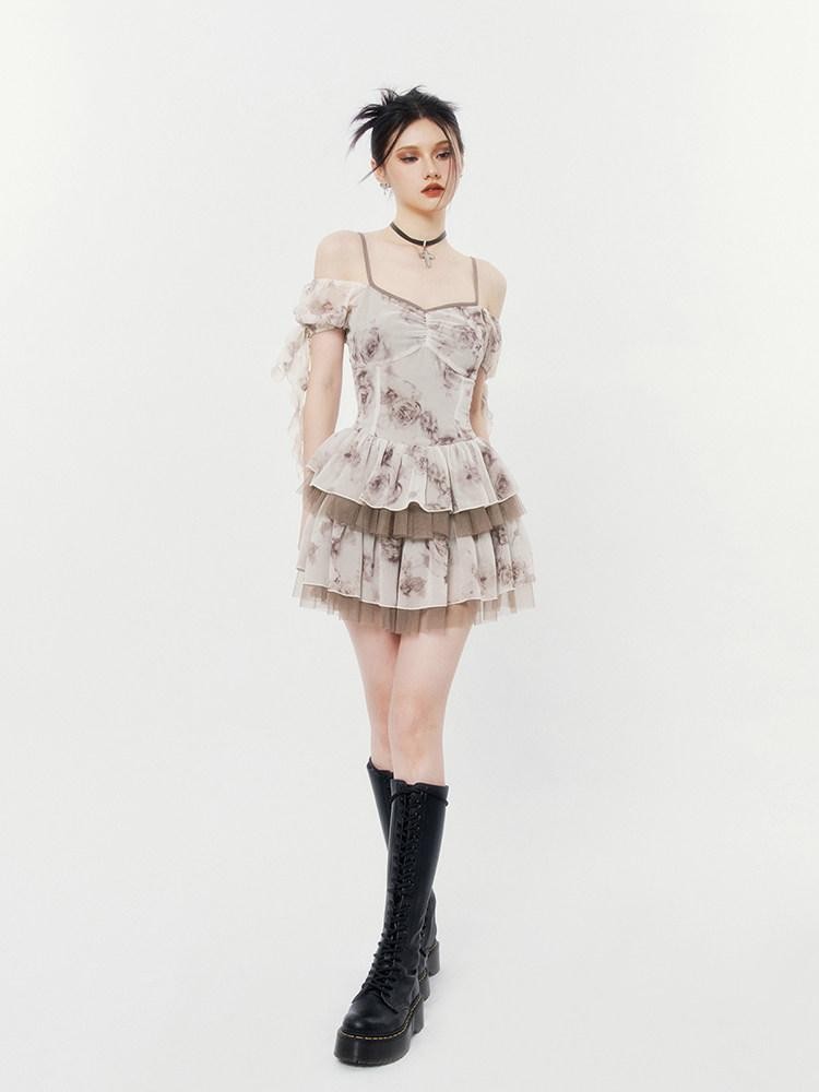 VOCK Desert Rose Strappy Puff Cinched Waist Women's Polyester Slip Mini Dresses