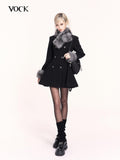 VOCK Detachable Fur Collar Double Breasted A Line Women's Tweed Casual Mini Dresses