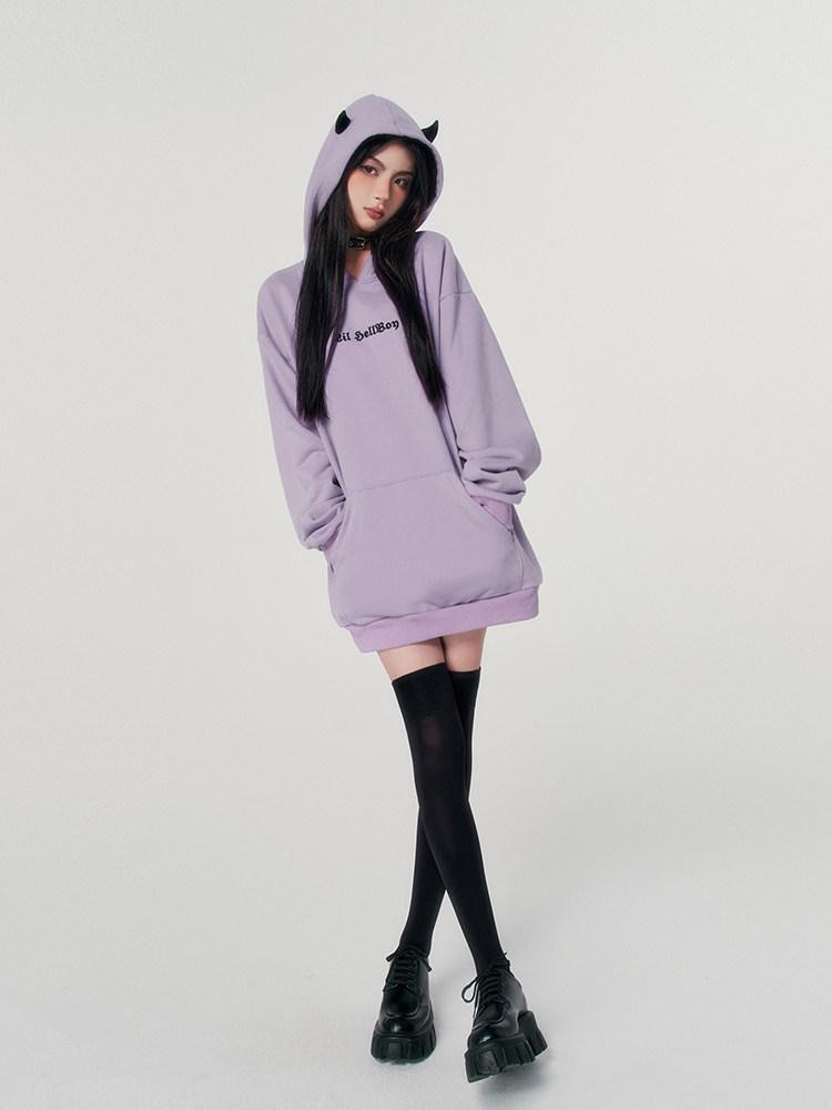 VOCK Devil Embroidered 3d Letter Loose Fit Women's Poly Cotton Fleece-lined Hoodies