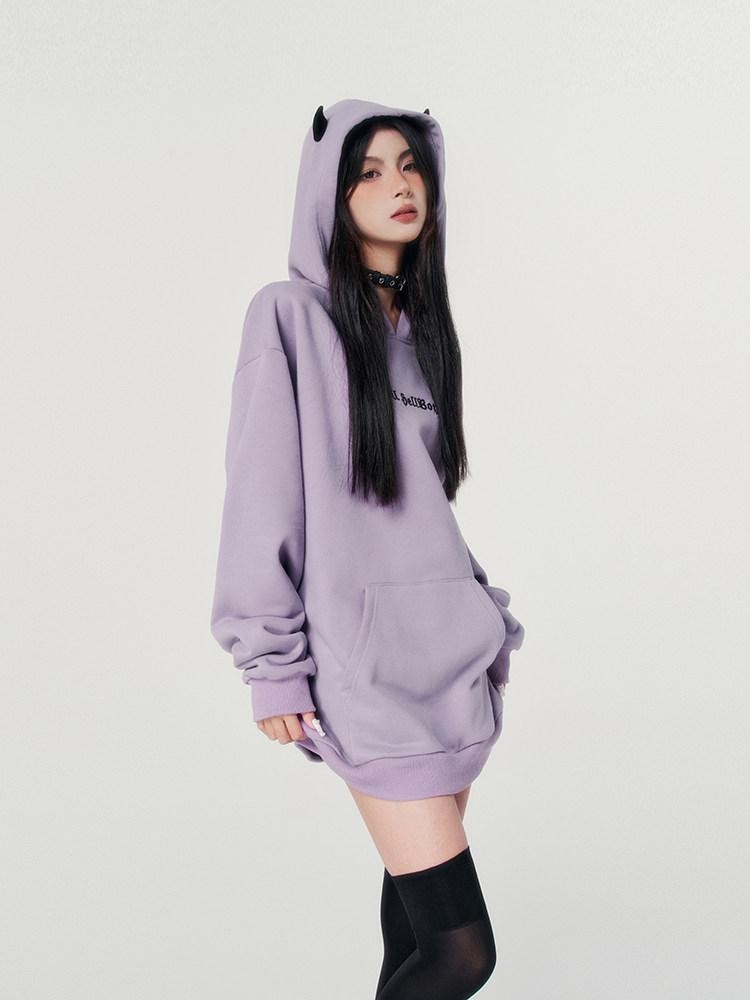 VOCK Devil Embroidered 3d Letter Loose Fit Women's Poly Cotton Fleece-lined Hoodies