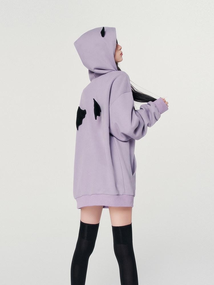 VOCK Devil Embroidered 3d Letter Loose Fit Women's Poly Cotton Fleece-lined Hoodies