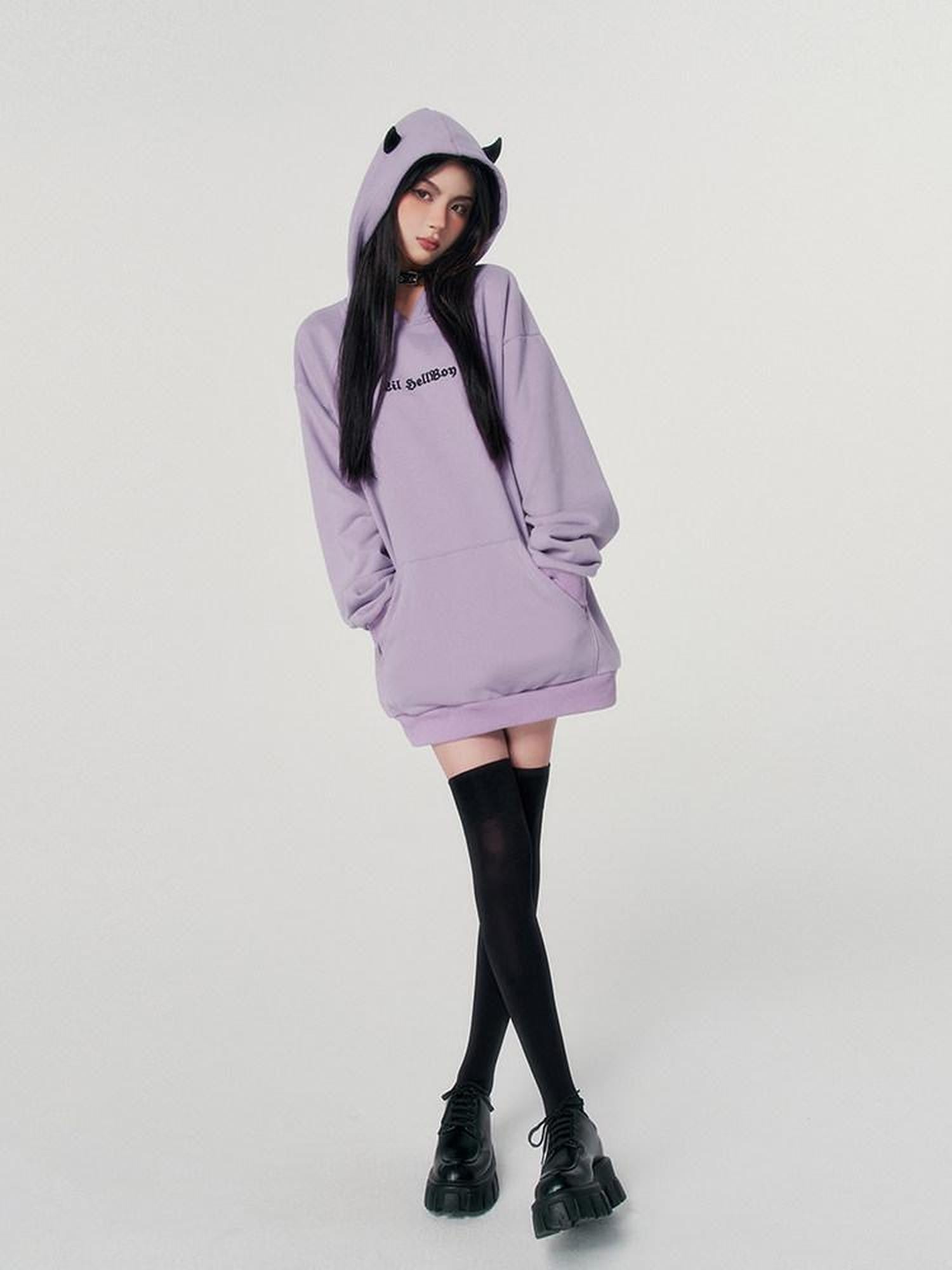 VOCK Devil Embroidered 3d Letter Loose Fit Women's Poly Cotton Fleece-lined Hoodies
