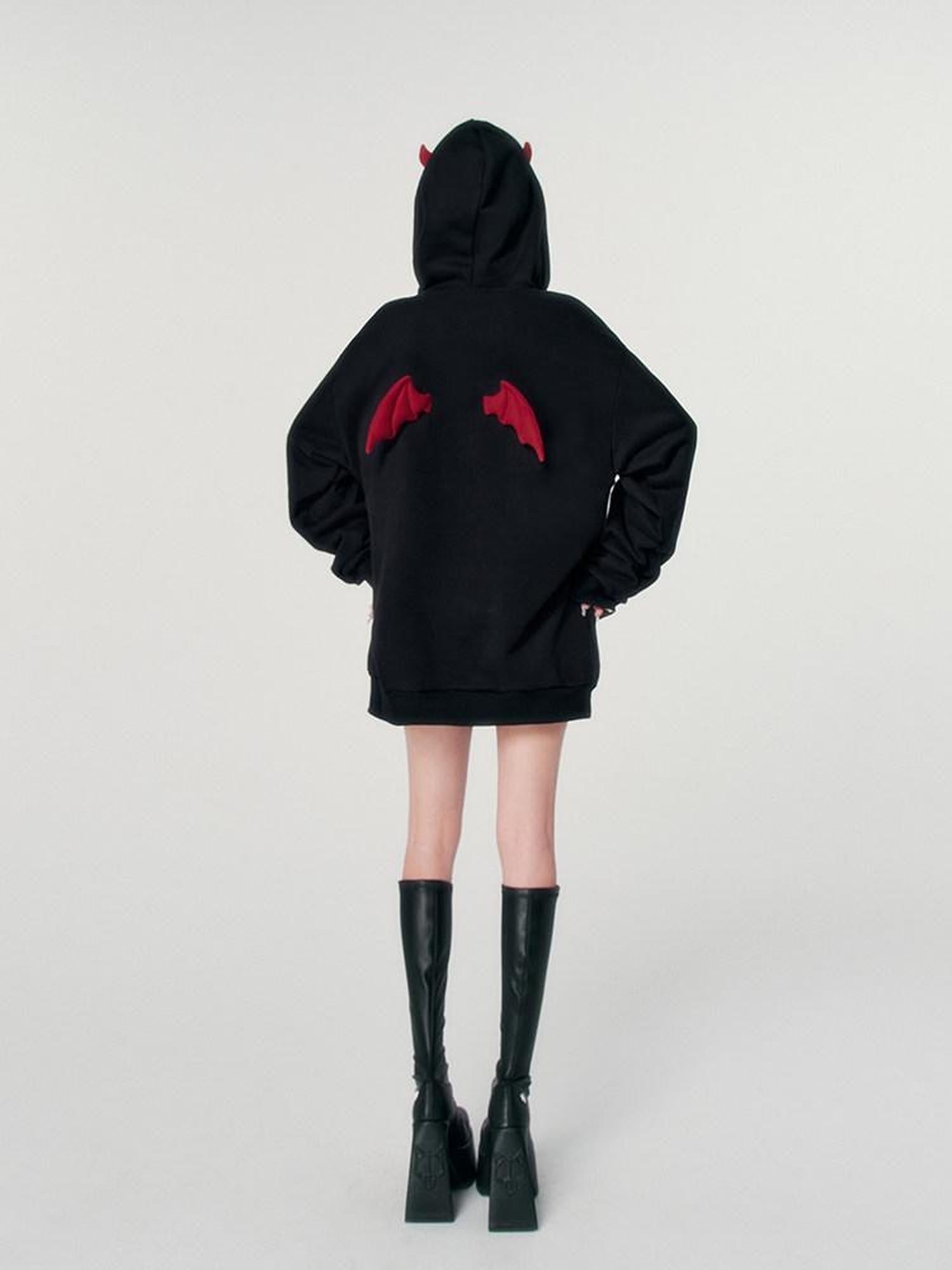 VOCK Devil Embroidered 3d Letter Loose Fit Women's Poly Cotton Fleece-lined Hoodies