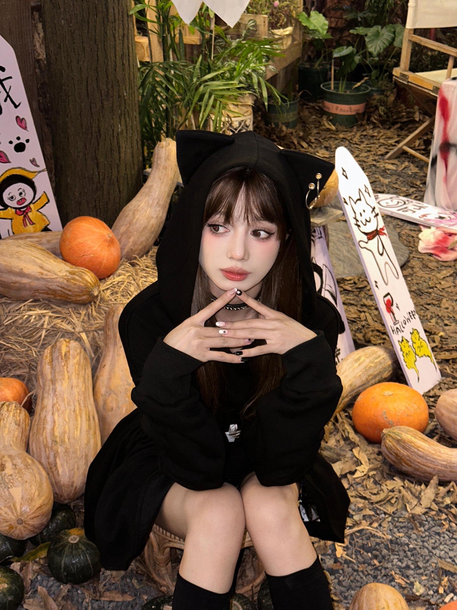 VOCK Devil Kitten Patchwork High Waist Women's Cotton Blend Casual Mini Dresses