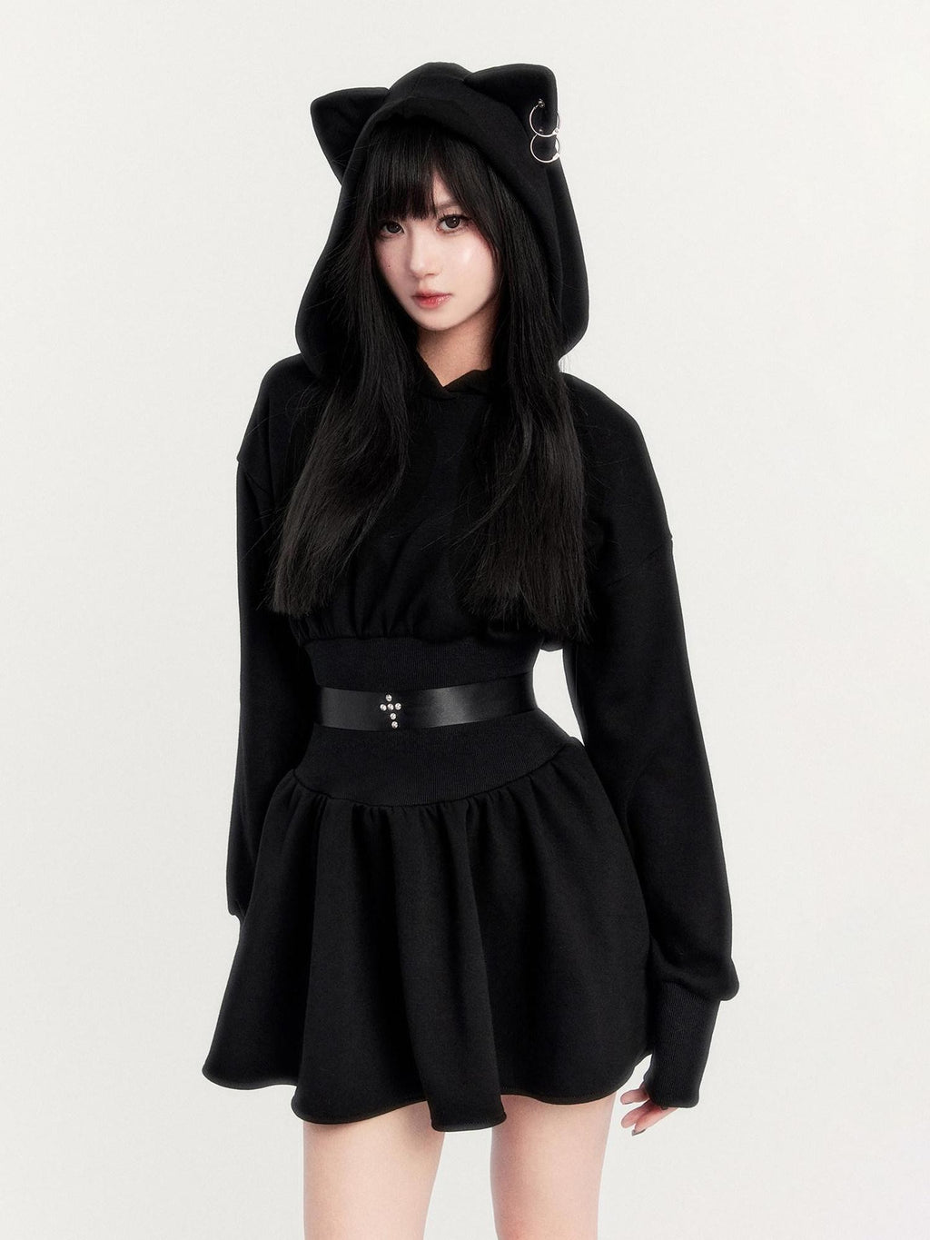 VOCK Devil Kitten Patchwork High Waist Women's Cotton Blend Casual Mini Dresses