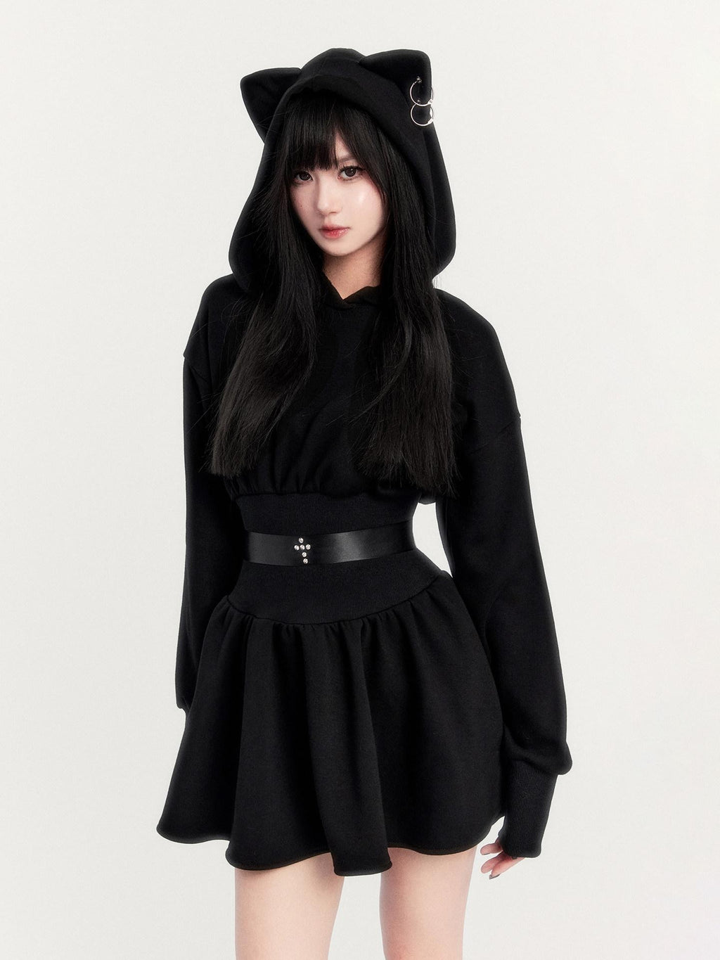 VOCK Devil Kitten Patchwork High Waist Women's Cotton Blend Casual Mini Dresses