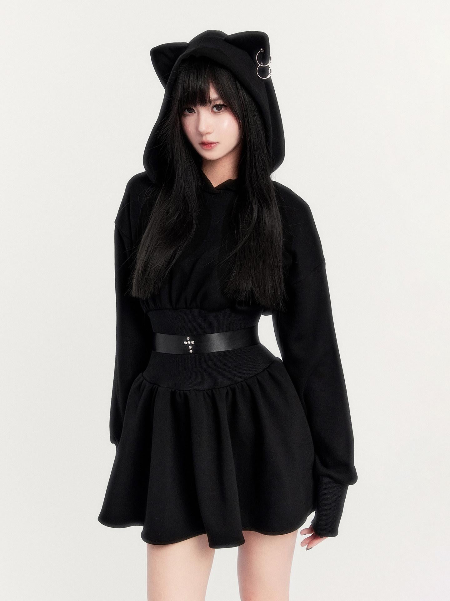 VOCK Devil Kitten Patchwork High Waist Women's Cotton Blend Casual Mini Dresses
