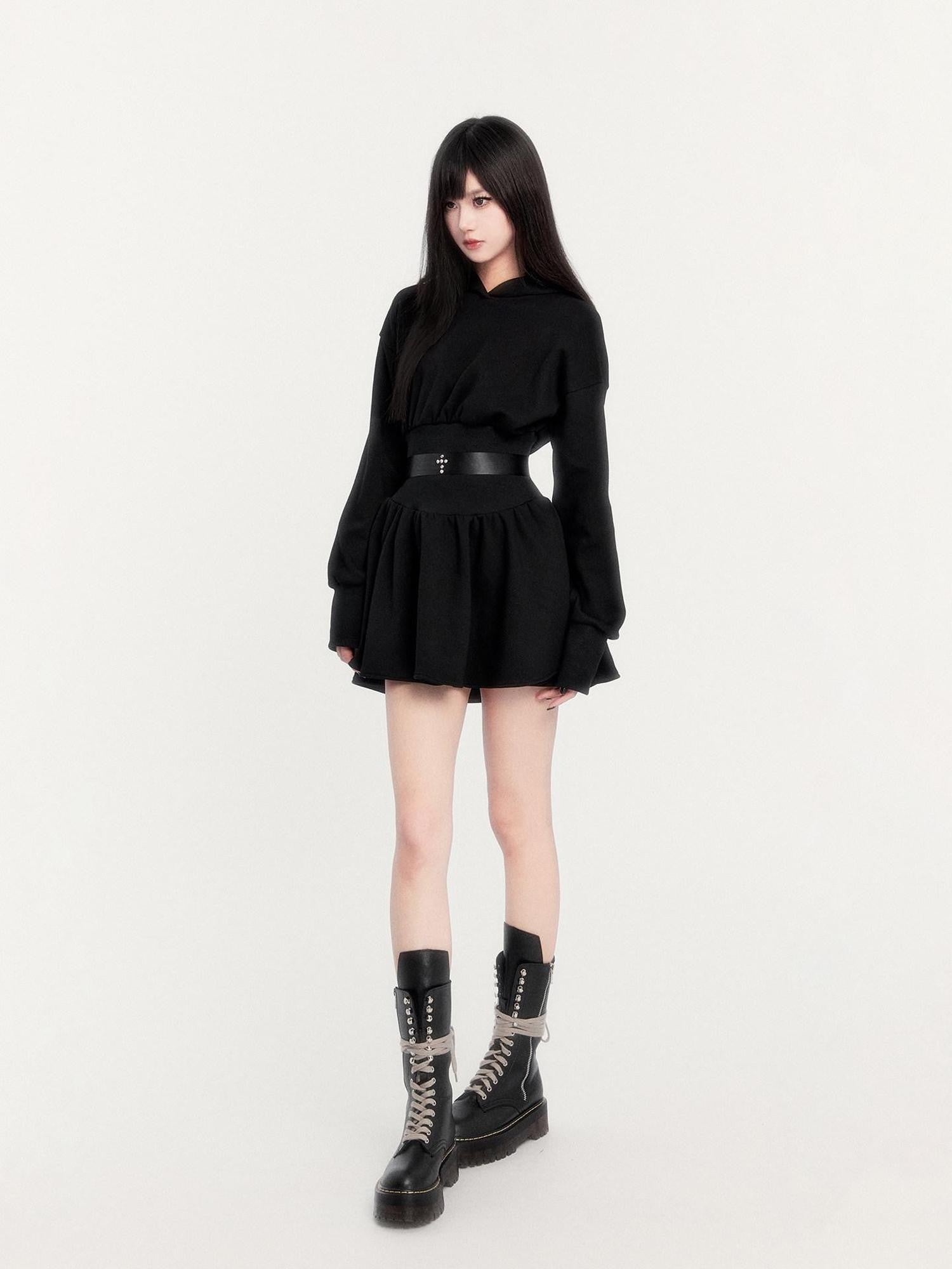 VOCK Devil Kitten Patchwork High Waist Women's Cotton Blend Casual Mini Dresses