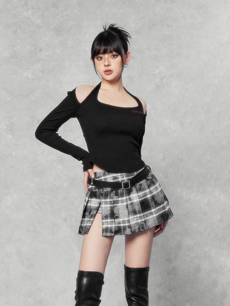 VOCK Distressed Colorblock Checked Tie Dye Oversized Women's Matching Skirt Sets