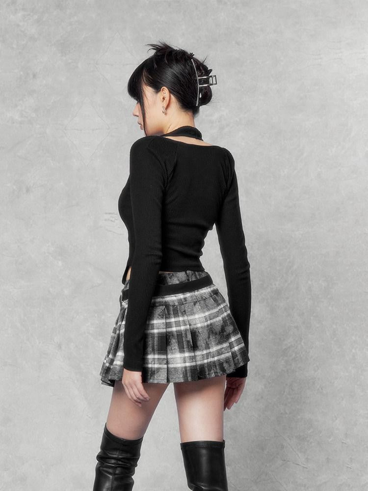 VOCK Distressed Colorblock Checked Tie Dye Oversized Women's Matching Skirt Sets