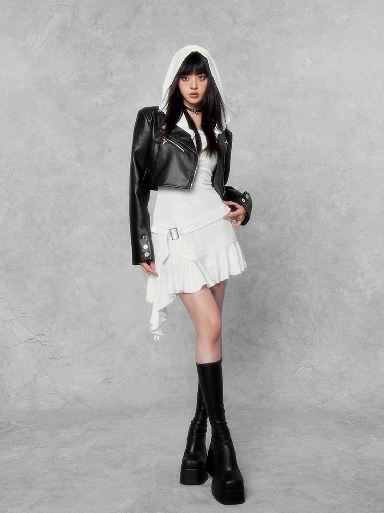VOCK Doomsday Hooded Asymmetrical Hem Slim Women's Velvet Bodycon Mini Dresses