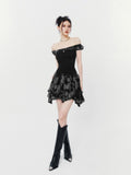 VOCK Dusk Mist Asymmetrical Strapless High Waist Knit Women's Nylon Tube Mini Dresses