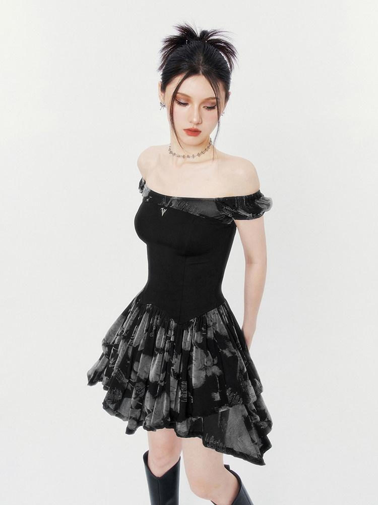 VOCK Dusk Mist Asymmetrical Strapless High Waist Knit Women's Nylon Tube Mini Dresses