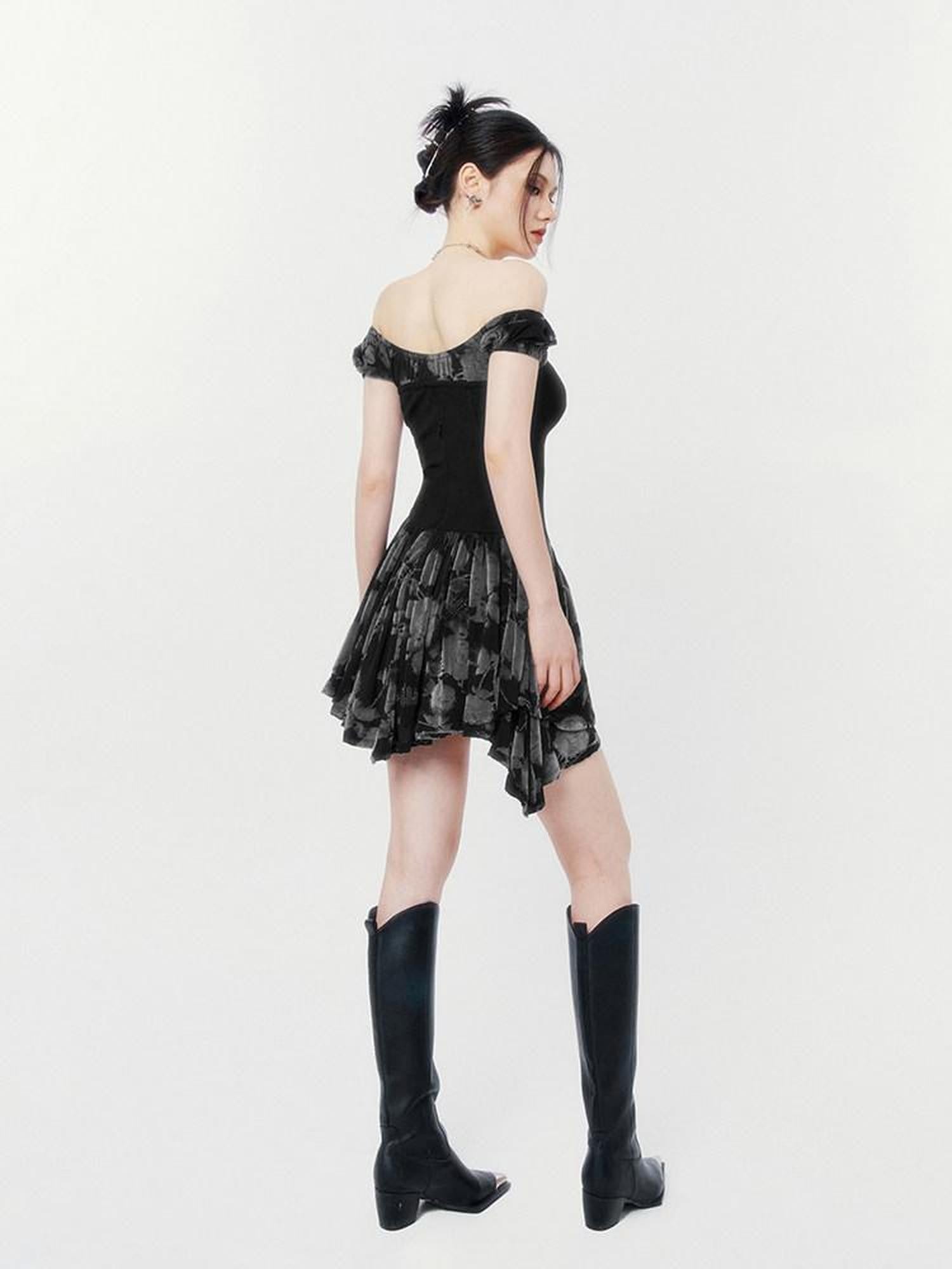 VOCK Dusk Mist Asymmetrical Strapless High Waist Knit Women's Nylon Tube Mini Dresses