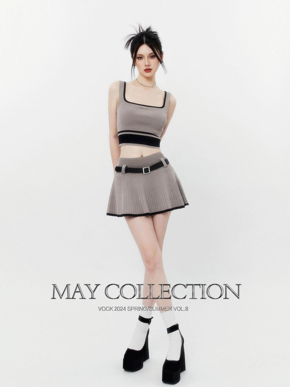 VOCK Dusk Mist Asymmetrical Strapless High Waist Knit Women's Nylon Tube Mini Dresses