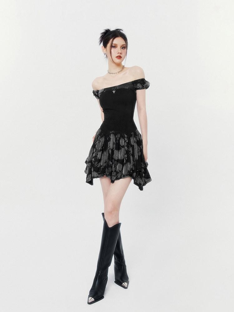 VOCK Dusk Mist Asymmetrical Strapless High Waist Knit Women's Nylon Tube Mini Dresses