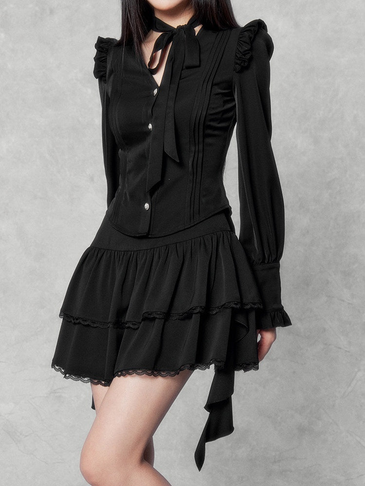 VOCK_Embellished_Bow_And_Asymmetric_Ribbon_Women's_Lace_Mini_Skirts_759101202006_MISSTT