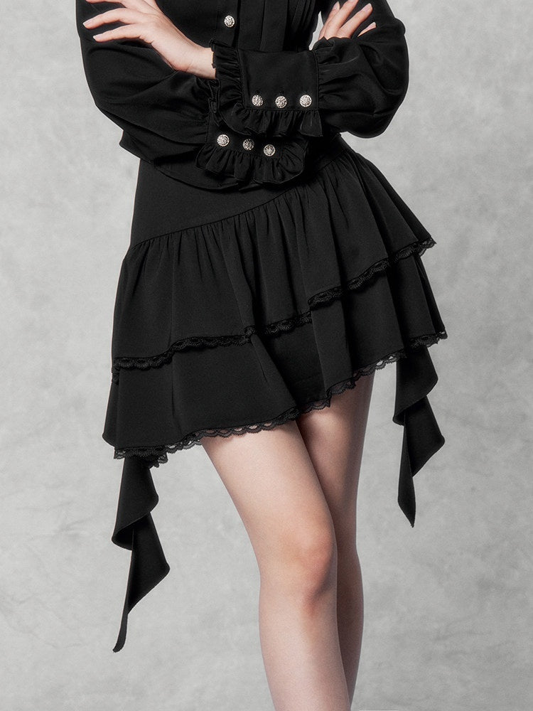 VOCK_Embellished_Bow_And_Asymmetric_Ribbon_Women's_Lace_Mini_Skirts_759101202006_MISSTT