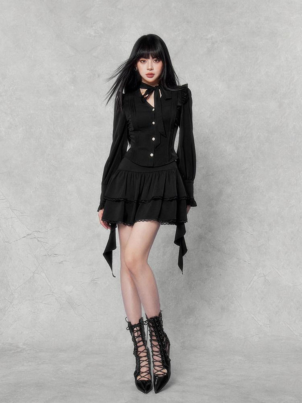 VOCK Embellished Bow And Asymmetric Ribbon Women's Lace Mini Skirts