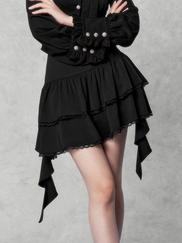 VOCK Embellished Bow And Asymmetric Ribbon Women's Lace Mini Skirts