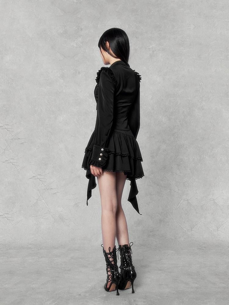 VOCK Embellished Bow And Asymmetric Ribbon Women's Lace Mini Skirts
