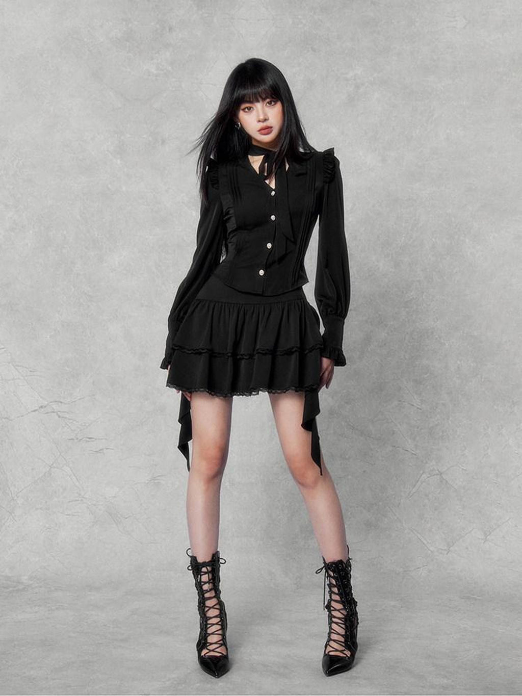 VOCK Embellished Bow And Asymmetric Ribbon Women's Lace Mini Skirts