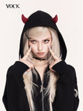 VOCK Embroidered 3d Devil Wings Hooded Fleece Women's Cotton Blend Casual Mini Dresses