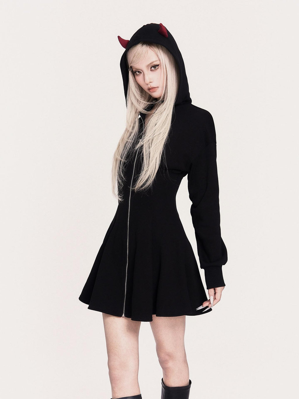 VOCK Embroidered 3d Devil Wings Hooded Fleece Women's Cotton Blend Casual Mini Dresses