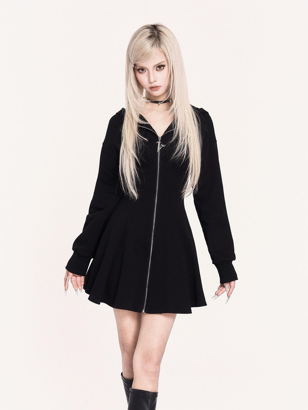 VOCK Embroidered 3d Devil Wings Hooded Fleece Women's Cotton Blend Casual Mini Dresses