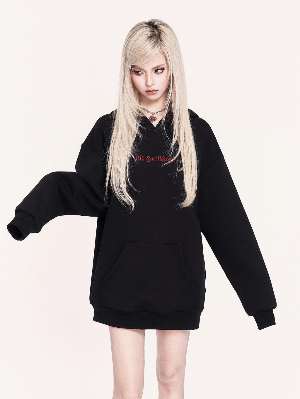 VOCK Embroidered 3d Devil Wings Hooded Fleece Women's Cotton Blend Casual Mini Dresses