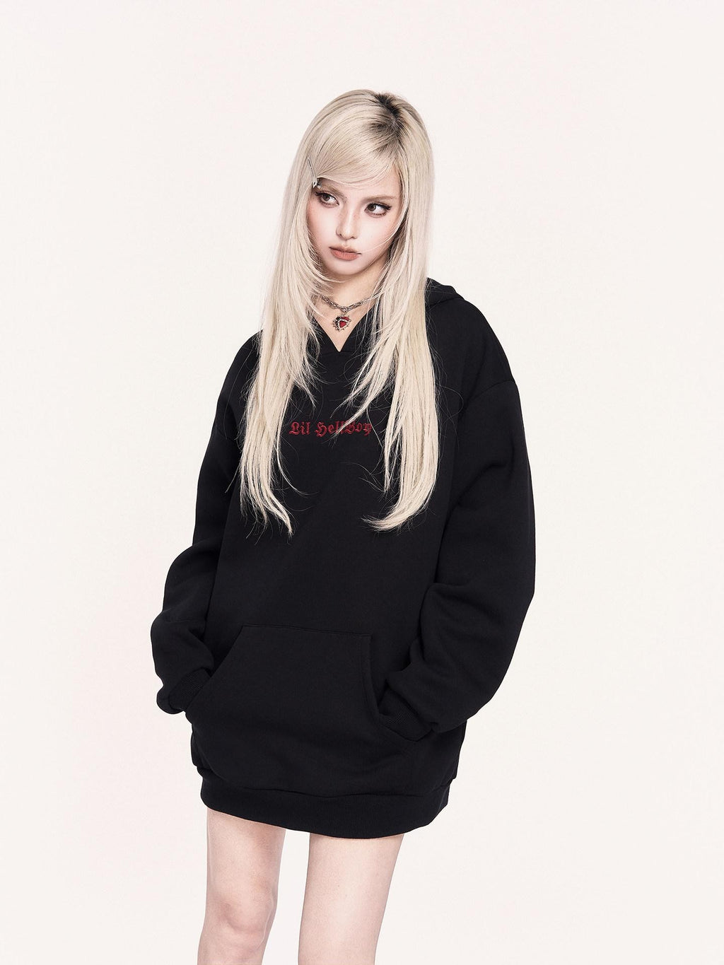 VOCK Embroidered 3d Devil Wings Hooded Fleece Women's Cotton Blend Casual Mini Dresses