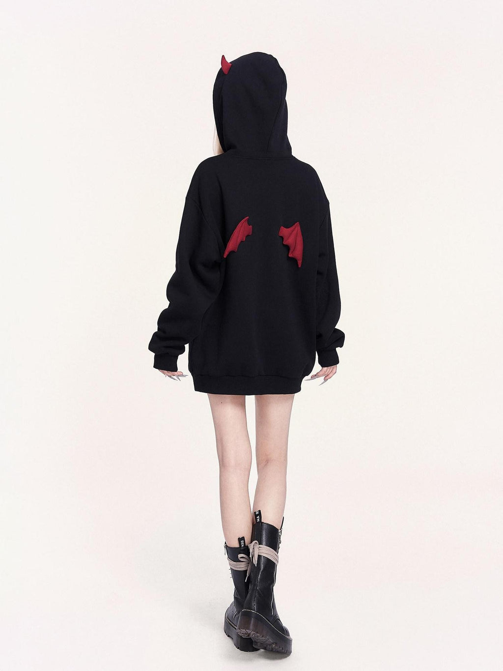 VOCK Embroidered 3d Devil Wings Hooded Fleece Women's Cotton Blend Casual Mini Dresses